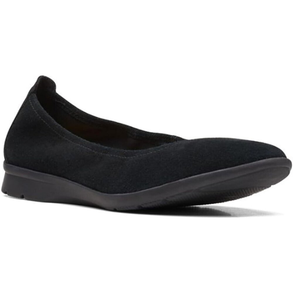 Clark's Womens Jenette Ease Flats Solid Black‎ Suede NEW Closed Toe Size 6 W US